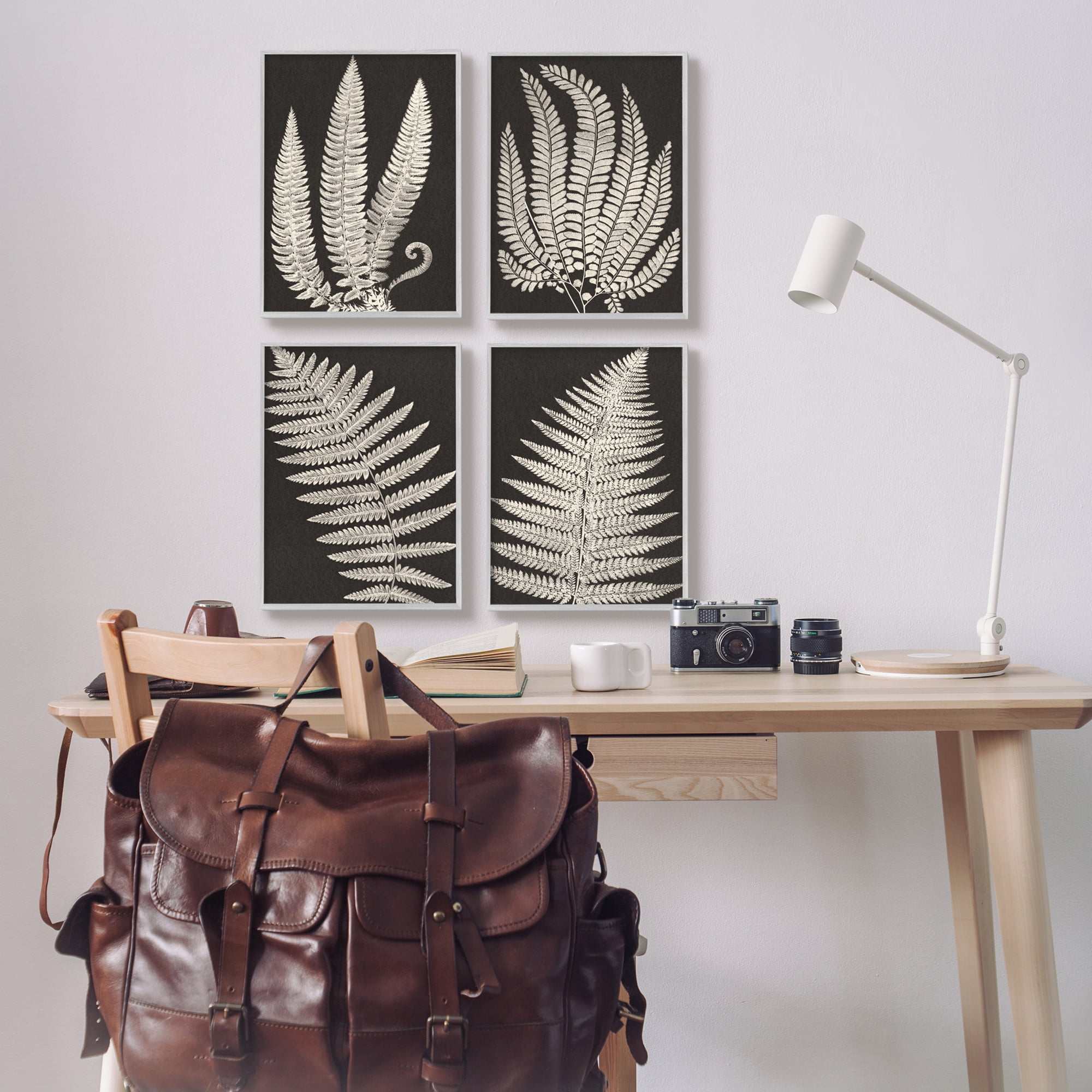 Stupell Vintage Nature Fern Leaf Silhouettes Botanical & Floral Painting Gray Framed Art Print Wall Art, Set of 4