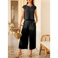 thumbnail image 5 of SHEWIN Outfits Sets for Women Textured Matching Set Sweatsuit Summer Crew Neck Cap Sleeve Tops Wide Leg Pants Basic Outfits, 5 of 9