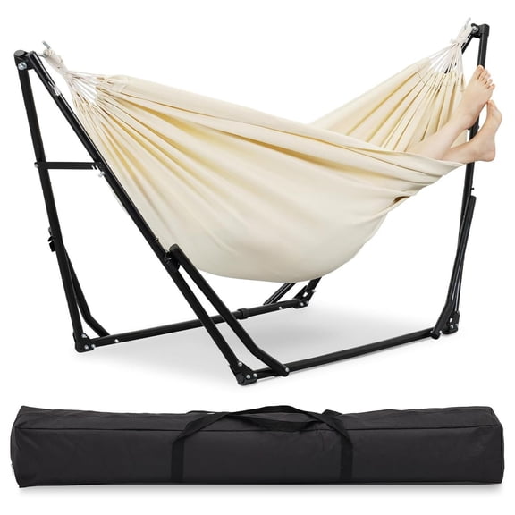 2 in 1 Hammock with Stand, Outdoor Portable Chair with Heavy Duty Steel Frame, 480 lbs Capacity, White Folding Bed for Camping