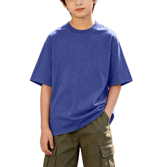 Acaics Boys Short Sleeve T-Shirt, Kids Oversized Crew Neck Vintage Washed Soft Solid Color Casual Top, Fashion Street Outfit for Summer Daily Wear