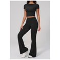 thumbnail image 4 of PISONIC 2 Piece Workout Sets for Women Short Sleeve Crop Top High Waist Flare Leggings Set Gym Yoga Outfits, 4 of 7