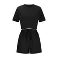 thumbnail image 4 of Admvng Matching Sets Women Clothing Summer Casual Solid Color Short Sleeved Shorts Two-piece Set S-3XL, 4 of 6