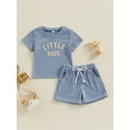 thumbnail image 2 of vera natura Toddler Boys Fuzzy Letter Embroidered Waffle Short Sleeve T-Shirts Tops and Elastic Waist Shorts 2Pcs Clothes Set, 2 of 9