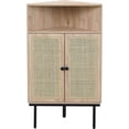thumbnail image 7 of 39.7" Corner Storage Cabinet with Adjustable Shelf and Rattan Doors, Small Boho Corner Shelf Stand with Open Storage, Freestanding Cabinet for Bathroom, Living Room/Metal Legs/Natural Oak, 7 of 7