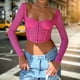 thumbnail image 1 of Blusas Cortas Sheer Mesh Crop Tops Encaje Sexy Camisetas de manga larga Ropa femenina (Rose Red L) Cgtredaw Para estrenar, 1 of 7
