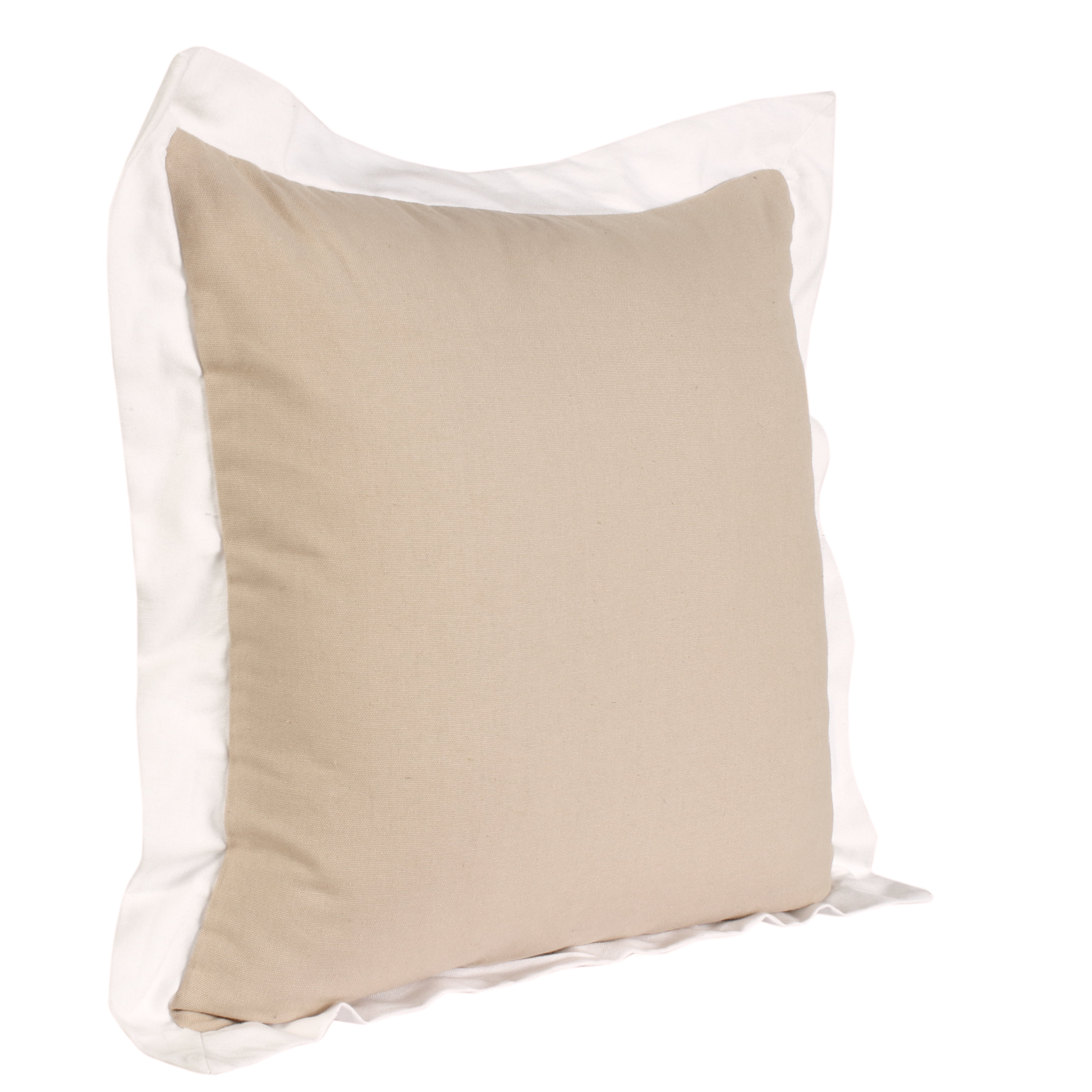 Harlow Hill Finn 20" x 20" Bordered Cotton Adult Decorative Feather Filled Pillow, Beige/White