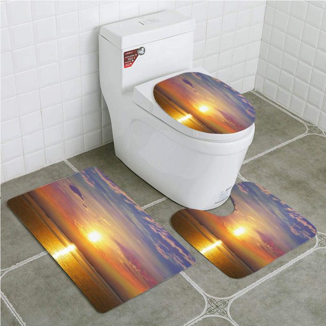 Juego de alfombras de baño ABPHQTO Playa al atardecer 3 piezas alfombra de baño contorno tapa de inodoro