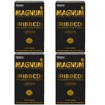 Trojan Magnum Ribbed Large Size Lubricated Condoms 12 Count, 4 Pack, Lubricated