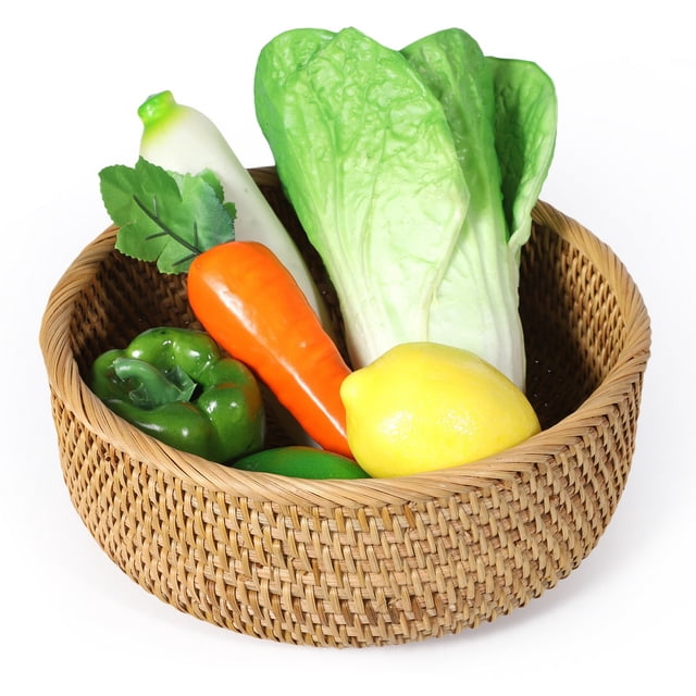 Cesta redonda de mimbre para pan, cesta de ratán para frutas y verduras, frutero tejido, cesta de ratán hecha a mano para servir, 10,2 x 4,3 pulgadas, cesta de mimbre tejida a mano