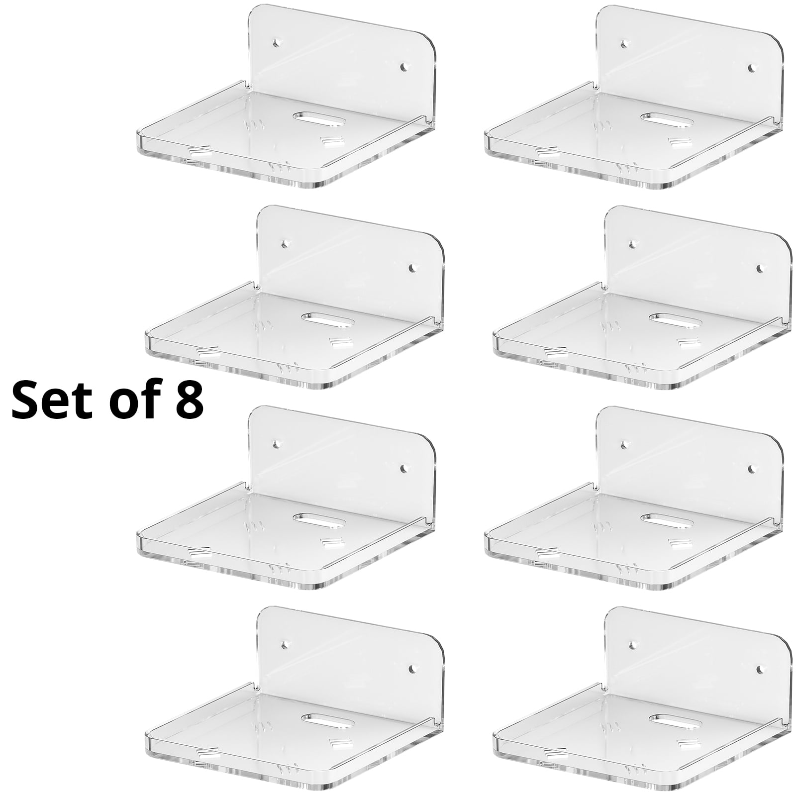 Liboer 8 Pack Clear Floating Shelves,  4"x4" , Adhesive/Drill Wall Mounted Small Holder for Bathroom Bedroom , Thickened Upgrade Acrylic, Clear