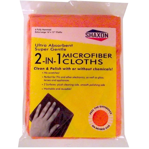 Shaxon 12" x 16" 2-in-1 Ultra Absorbent Microfiber Cleaning Cloth Orange 6/Pack SHX-MFC216OR-S