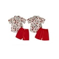 thumbnail image 2 of Todlder Kids Little Boy Christmas Clothing Set 12 18 24 Months 2T 3T 4T 5T Santa Button-up Short Sleeve Lapel Neck Shirt Tops Shorts Outfit, 2 of 9