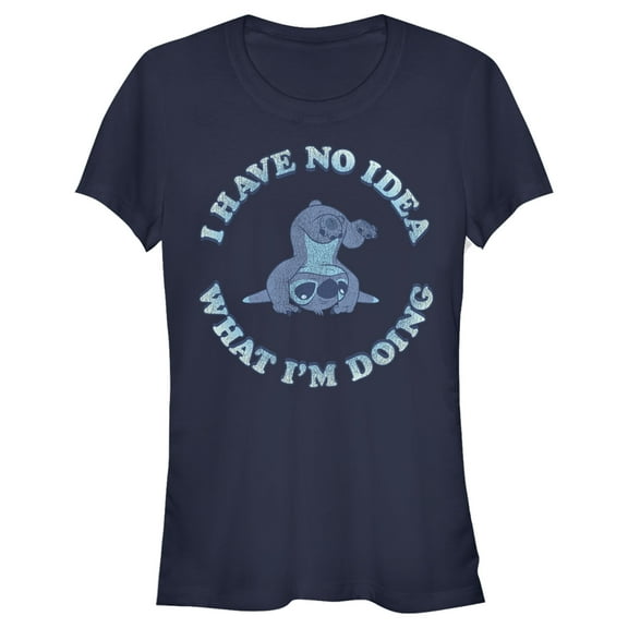 Junior's Lilo & Stitch I Have No Idea Graphic Tee Navy Blue Large