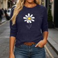 thumbnail image 5 of Dolkfu Pull-on Women'S Summer Tops Crew Neck Blue 3/4 Sleeve Minimalist T-Shirts Casual Printed Floral Tops Navy,S, 5 of 6