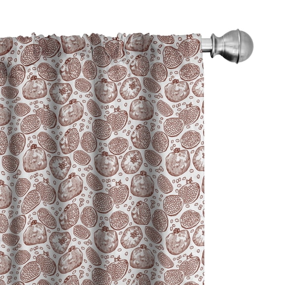 Ambesonne Pomegranate Window Curtains, Sketchy Fruit Pattern, Each 28" W x 63" L, Pale Redwood and White