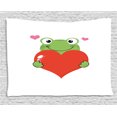 thumbnail image 1 of Love Tapestry, Cute Cartoon Frog Holding Giant Heart Adoration Theme Funny Character Illustration, Wall Hanging for Bedroom Living Room Dorm Decor, 60W X 40L Inches, Green Red Pink, by Ambesonne, 1 of 2