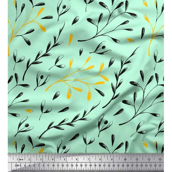 Soimoi Green Georgette Viscose Fabric EuropeanSeeds Leaves Fabric Prints By Yard 44 Inch Wide