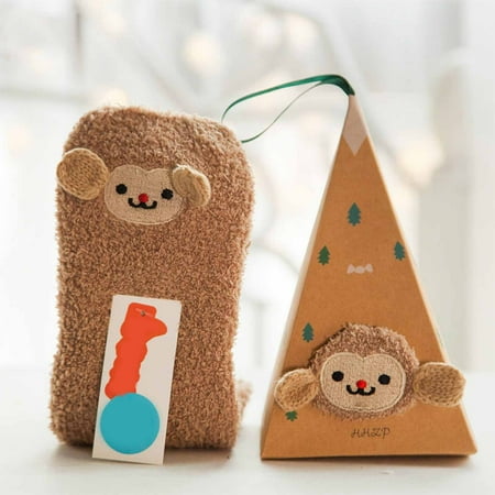 

Cute 3D Animal Socks With Gift Box Coral Fleece Socks Winter Thickened Cartoon Embroidery Floor Christmas Socks Hangs M