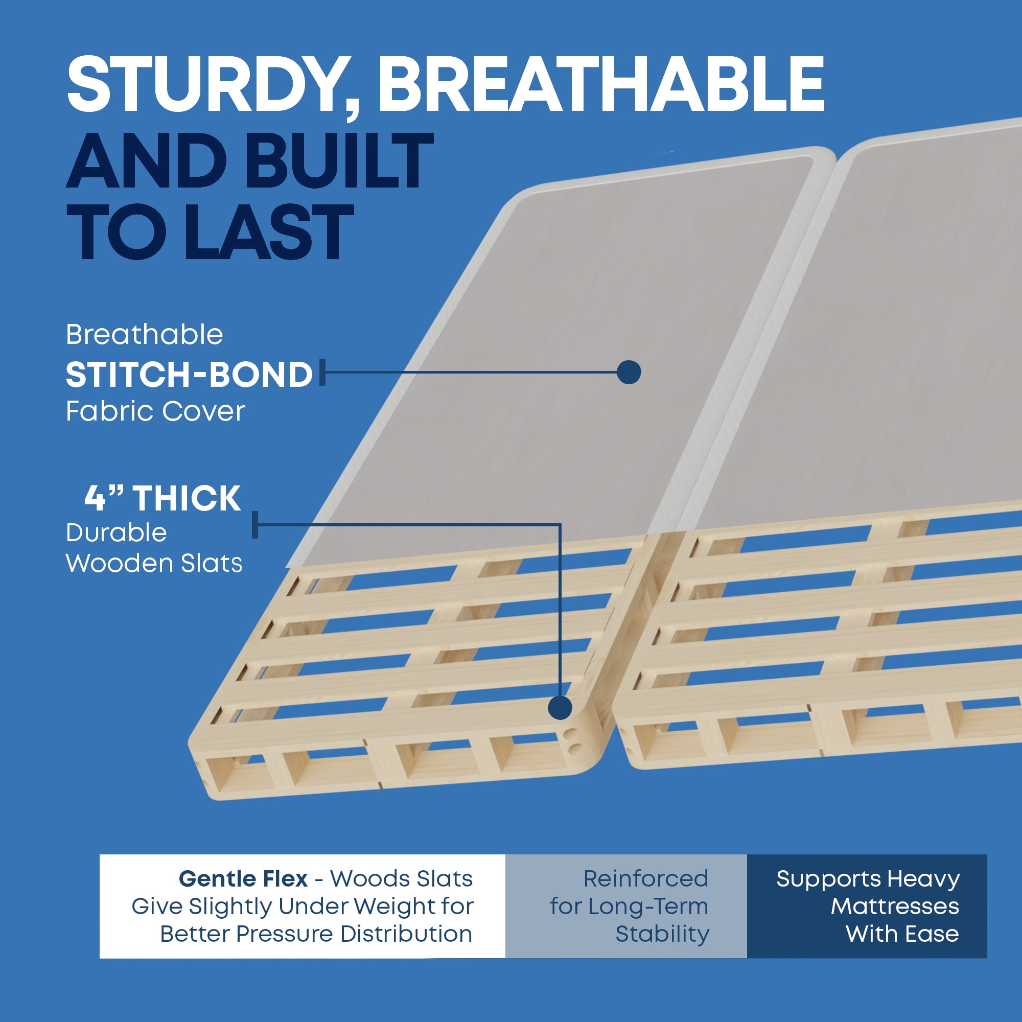 Continental Sleep, 4" Split wood Box Spring/Foundation for Mattress, Queen