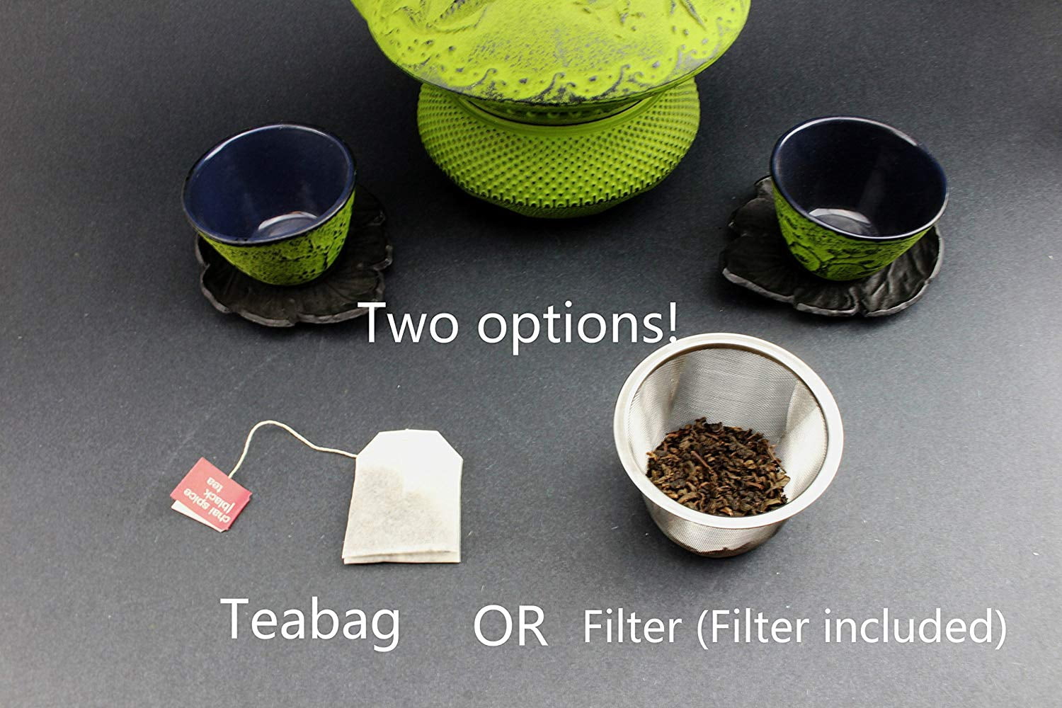 Japanese Antique 24 Fl Oz Green Primula Primrose Flower Cast Iron Teapot Tetsubin with Infuser Tea Set with Trivet EHD