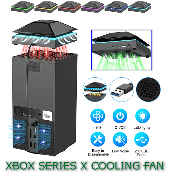 Celectigo Cooling Fan for Xbox Series X, 2-USB Interfaces 3-Levels of Adjustable Speed with RGB LED Lights, Dust Cover Low Noise Fan Xbox Accessories