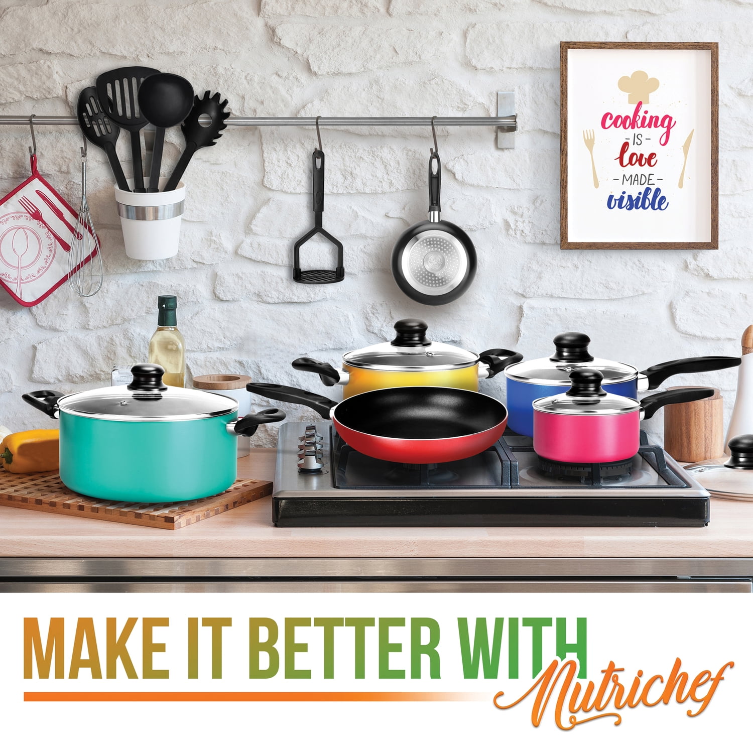 Nutrichef 15 Piece Nonstick Kitchen Pots Pans Utensils Cookware Set,  Multicolor, 1 Piece - Kroger