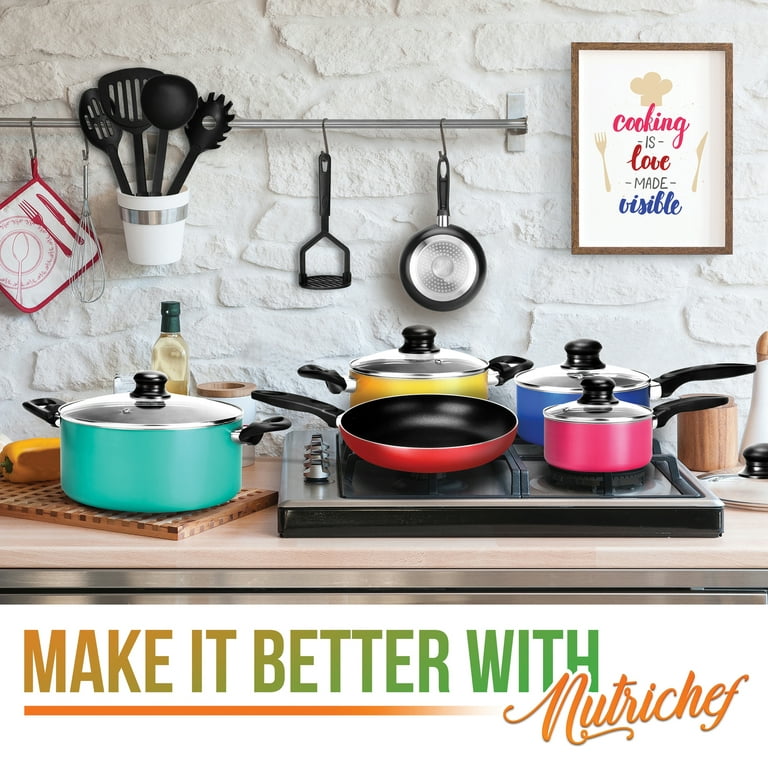 Nutrichef 15-Piece Nonstick Colorful Cookware Set