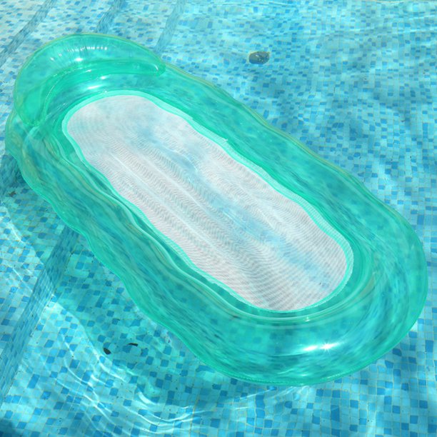 Fila Flotante Inflable Fila flotante inflable plegable para piscina, cama flotante para agua, tumbona (onda verde)