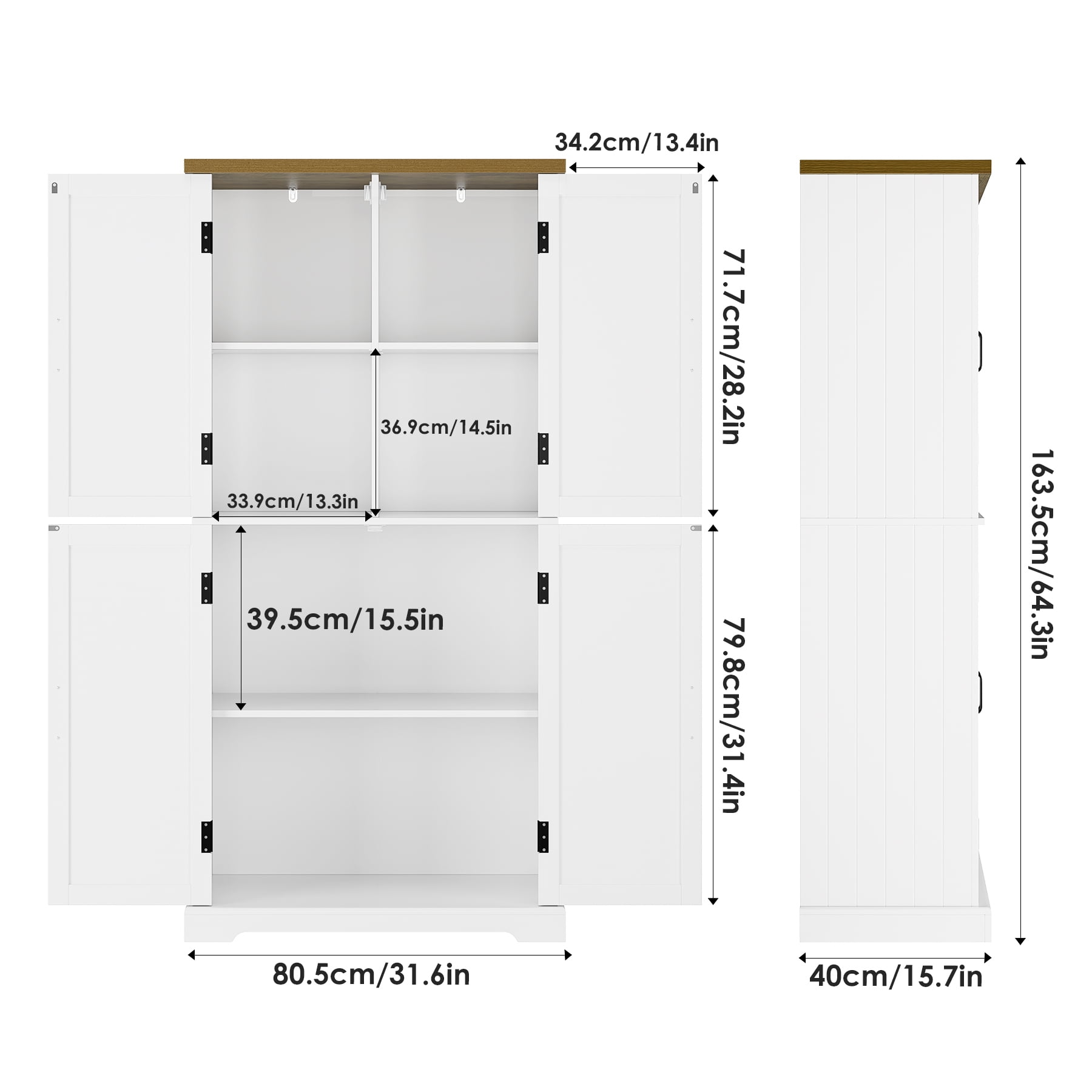 Homfa Farmhouse 63"H Kitchen Pantry Cabinet with Adjustable Shelf, Modern Wood Storage Cabinets for Small Space Department, White
