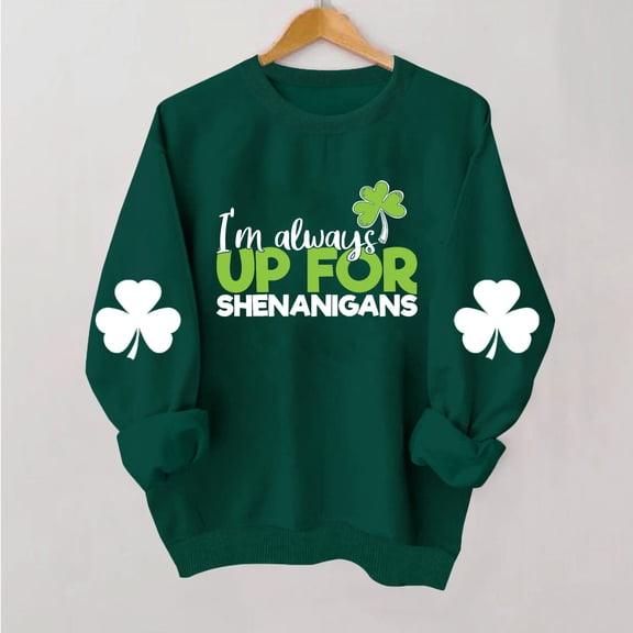 Herrnalise Women's St. Patrick's Day Clover Printed Tops Irish Shamrock Sweatshirt Long Sleeve Slouchy Pullover Tops Gear up for greatness for less