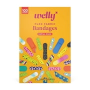 (4 Pack) Welly Flex Fabric Bandages, Refill Pack Bravery Badges for Kids, Assorted Sizes, 100 Count
