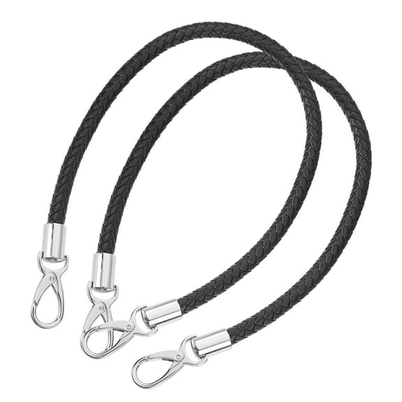 Uxcell Leather Purse Strap, 2Pack 60cm Short Leather PU Braided Purse Replacement Handle(Black Strap Silver Clasp)