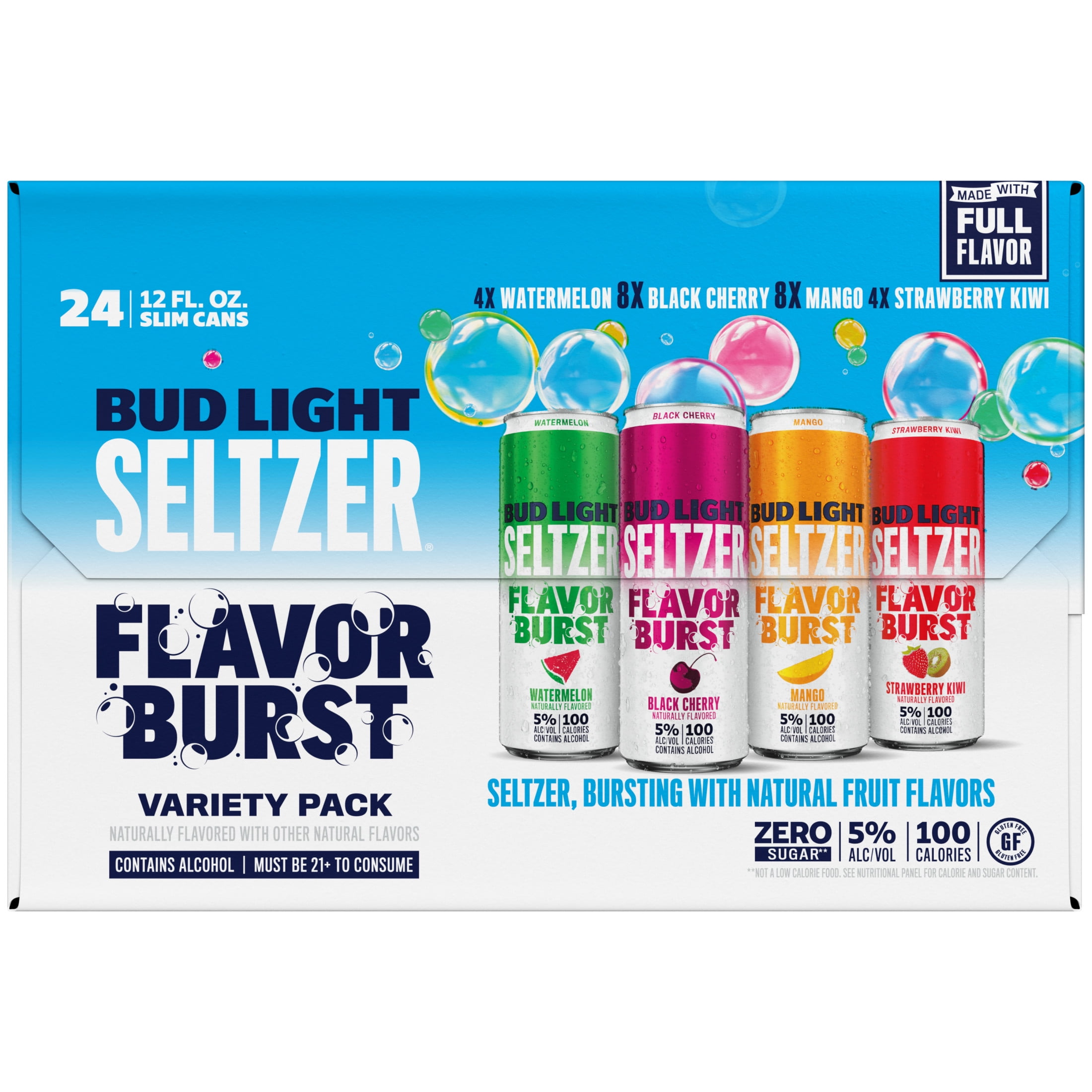 Bud Light Seltzer Variety Pack, Hard Seltzer, Gluten Free, 24 Pack, 12 FL OZ Slim Cans, 5% ABV