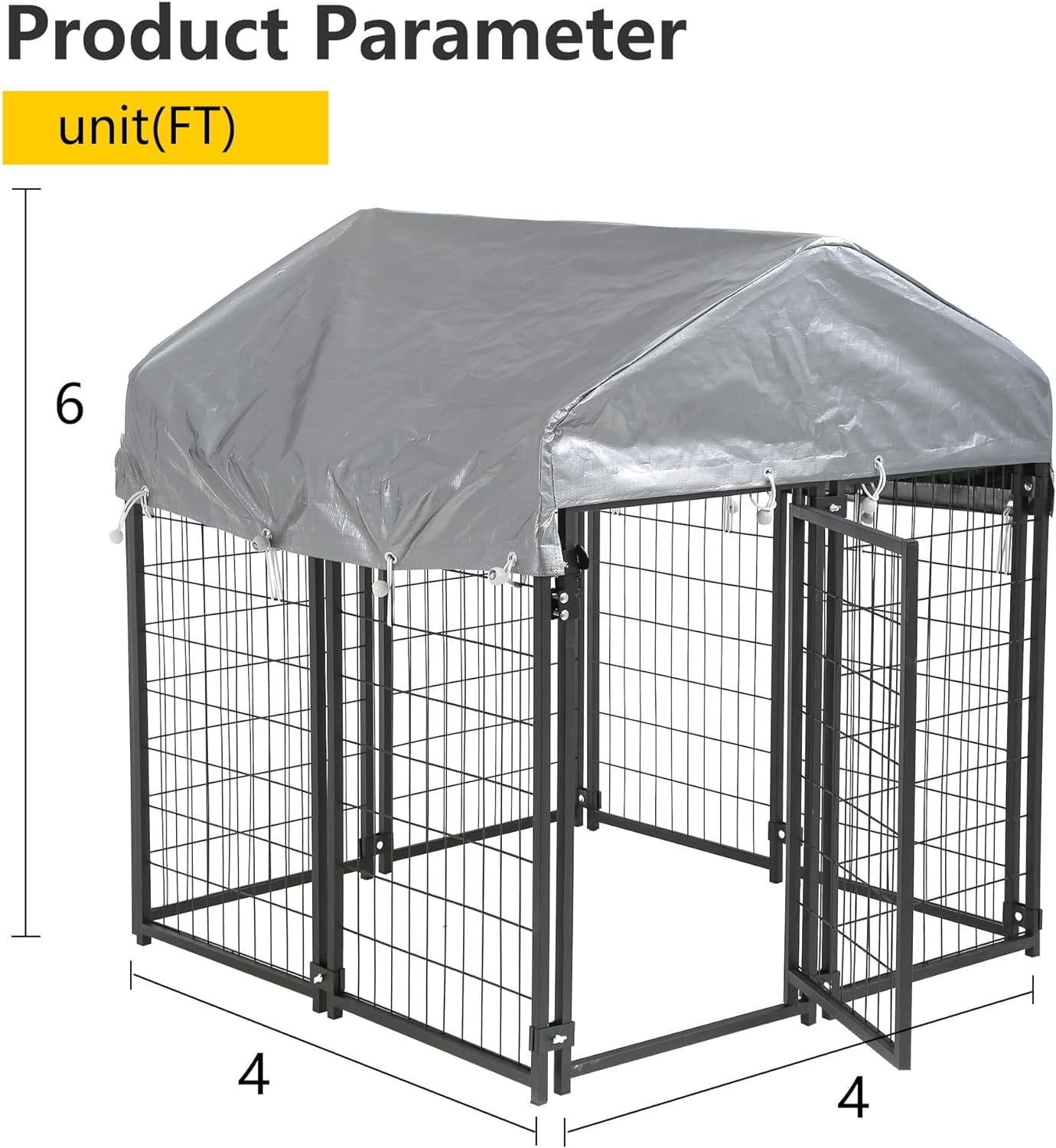 CL.HPAHKL Outdoor Dog Kennel 4×4×4.4 FT Heavy Duty Playpen Dog Crate Cage with UV-Resistant Waterproof Roof Cover, Dog Run Enclosure with Secure Lock Pet Kennel Fence