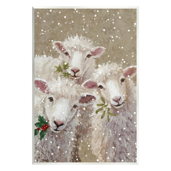 Stupell Industries Winter Sheep Trio Farm Animals Holiday Painting Unframed Art Print Wall Art