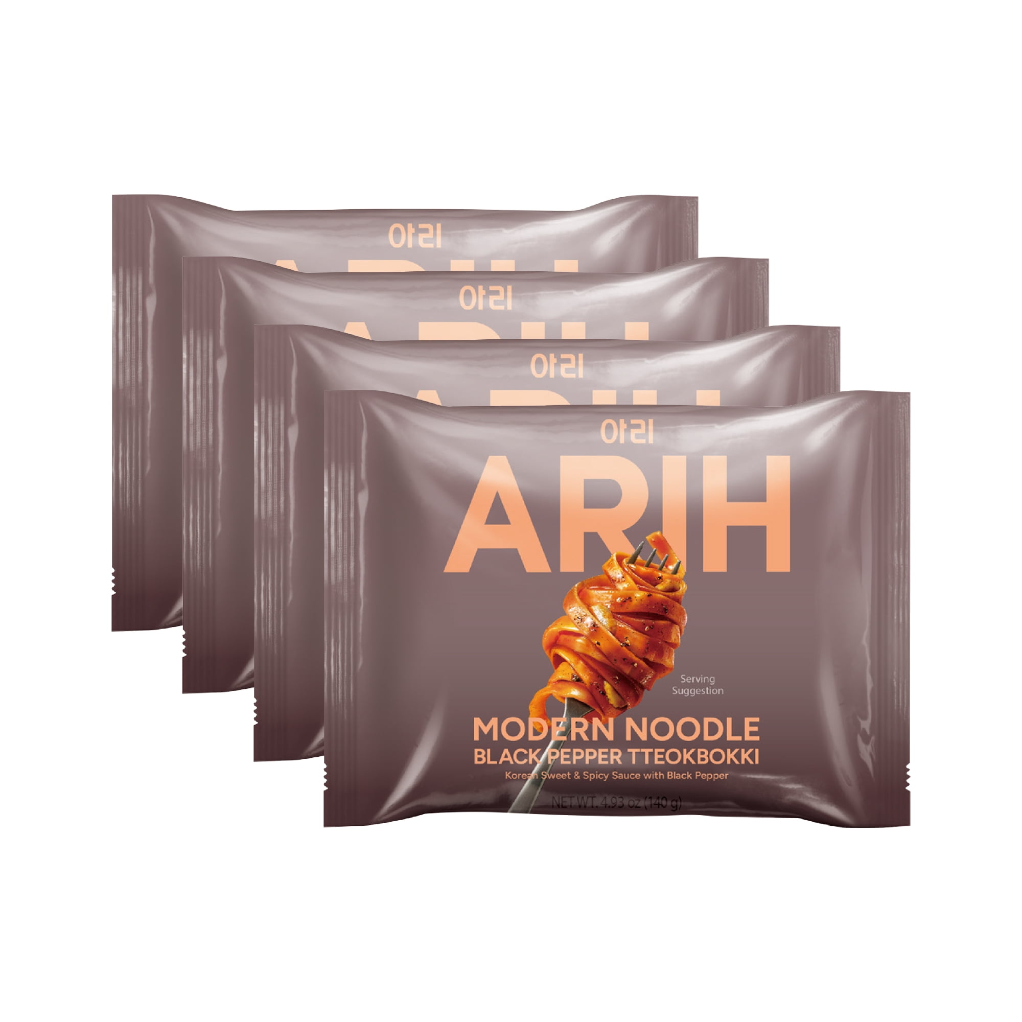 ARIH Modern Noodles, Western-Korean Fusion Soup-Less Noodles, Black Pepper Tteokbokki, 4 Pack