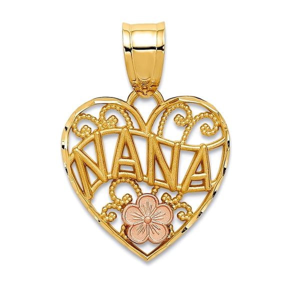 10k Two-tone Gold Nana Love Heart Pendant Necklace 20x15mm Wide Pendant for Women - .9 Grams