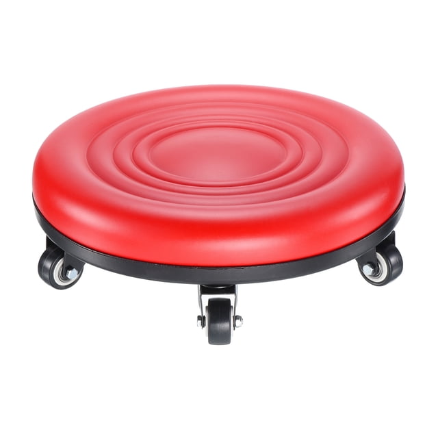 Unique Bargains Tabouret à Roulettes Bas Siège Roue Chaise Tabouret Roulant en Cuir PU Sièges pour Maison Bureau Mise en Forme (Rouge)
