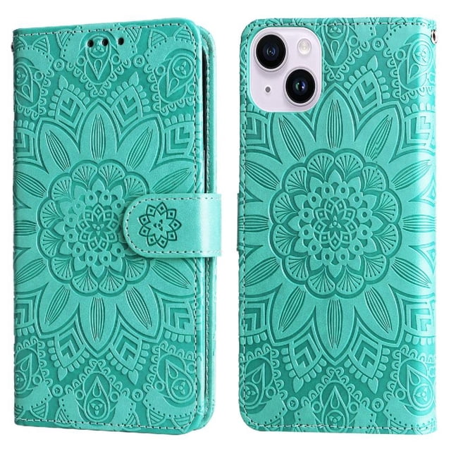 Funda tipo cartera GANGXUN para iPhone 15 Plus , diseño girasol, cuero PU, soporte, cierre magnético, tarjetero