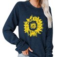 thumbnail image 3 of Sudadera de mujer Cuello redondo Manga larga Estampado de girasol Ajuste holgado Primavera Otoño Jersey informal Top Azul purpúreo L, 3 of 5