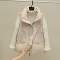 thumbnail image 2 of IROINNID Women's Long Sleeve Vest Turndown Lapel Short Cover-up Ladies Short Down Cotton Vest Outer Cotton Vest Jacket, Beige, 2 of 7