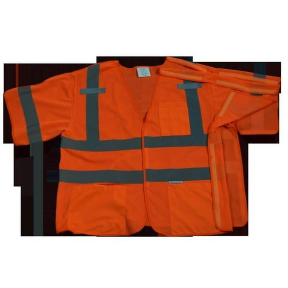 Petra Roc OVM3-5PB-L-XL Safety Vest Orange Mesh Ansi-Isea Class 3 - 207-2006 5-Point Breakaway, Large & Extra Large