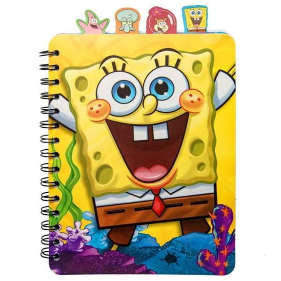 Nickelodeon Spongebob Squarepants Tab Journal Notebook, Spiral Bound, 144 Lined Pages, 8 x 7 inches