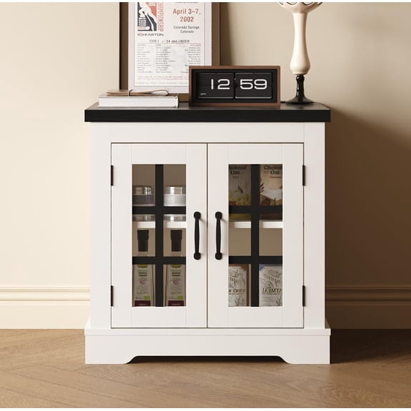 Buffet Cabinet with Storage, Sideboard Buffet with Glass Doors, Accent Cabinet with LED Lights, Modern Glass Doors Storage Cabinets, Built-in Power Outlet for Kitchen, Coffee Bar, Pantry, Living Room