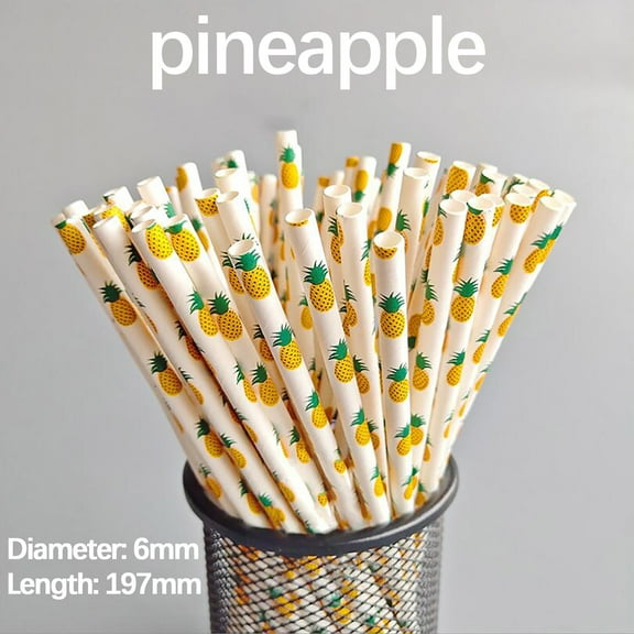 Fnochy 100Pcs Fruit Drinking Straws Boho Pineapple Disposable Paper Straws Groovy Floral Decorative Straws for Summer Birthday Baby Shower Party Supplies Juices Shakes Cocktail Decoration