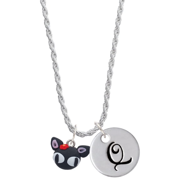 Delight Jewelry Fimo Clay Cute Kitty Silvertone Script Initial Disc - Q - Charm Necklace, 20"+3"