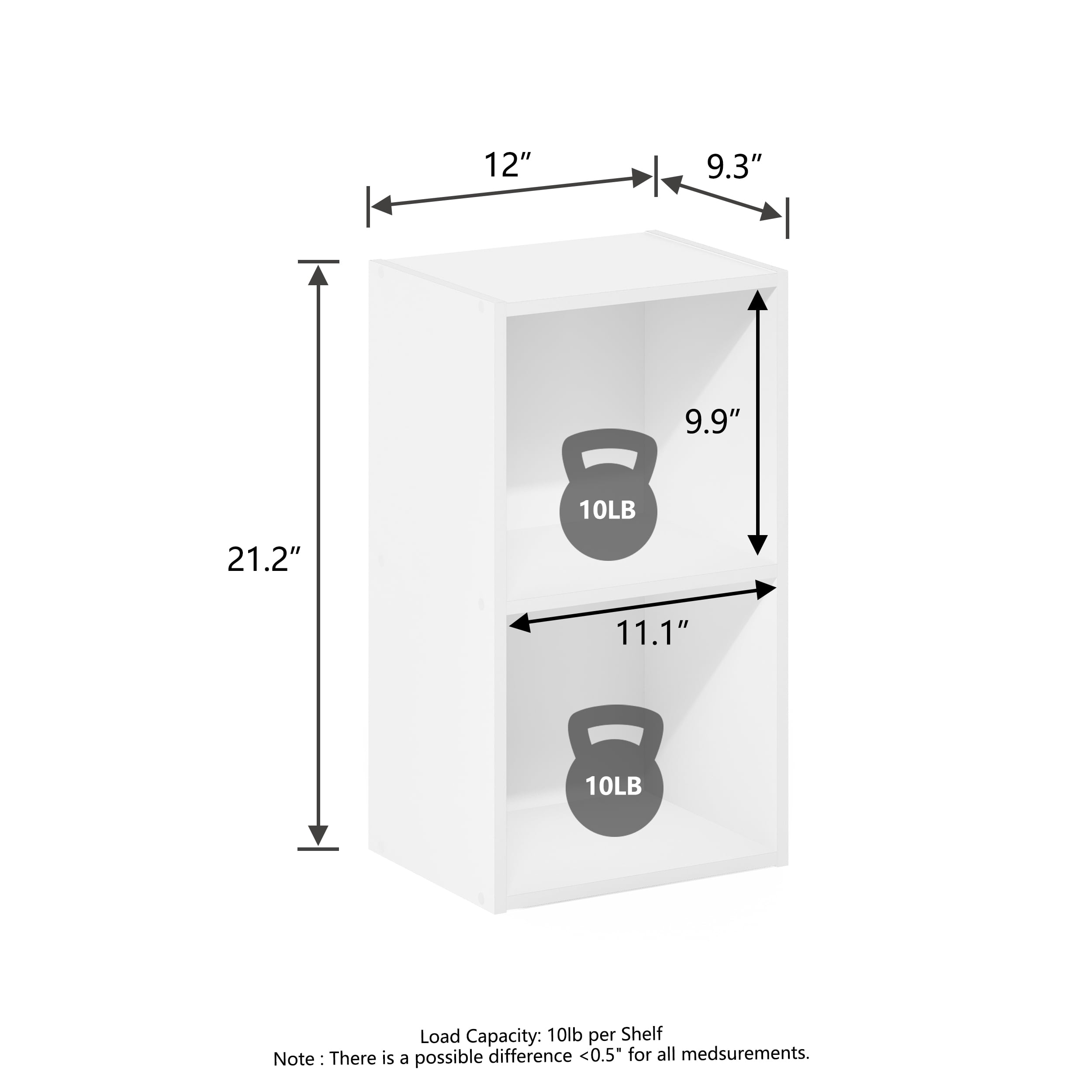 HOMLUX 9" x 12" x 21" Storage Shelf 2 Tier Cube Bookcase, Suitable for Small Space, White