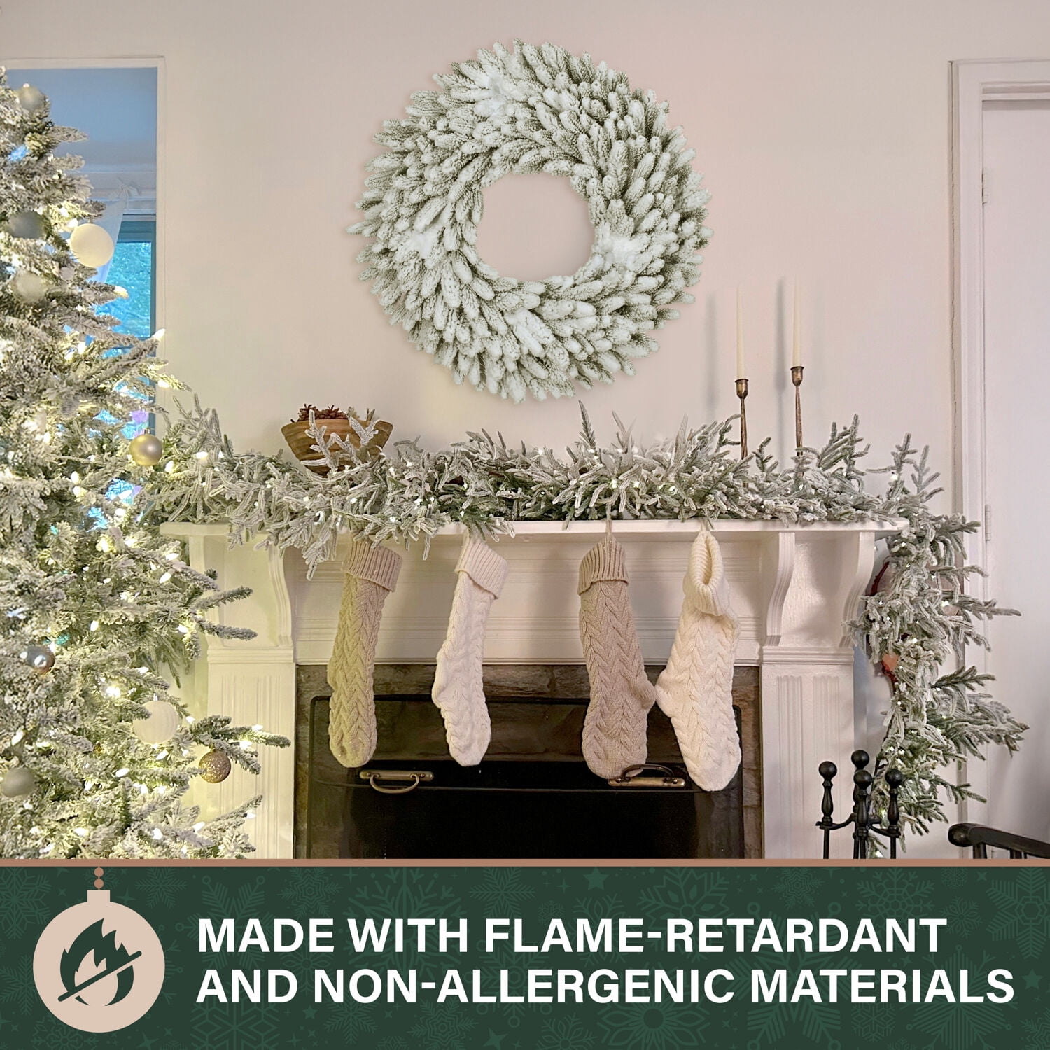 Fraser Hill Farm 36 in Icy Frost Snow Flocked Wreath, FFIF036WR-0SN