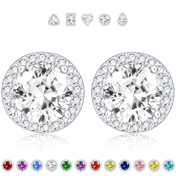 APSVO 18K White Gold Plated Stud Earrings for Women Hypoallergenic CZ with S925 Silver Post April Birthstone Earrings Birthday Christmas Jewelry Gifts Teen Girls Stocking Stuffers Kids