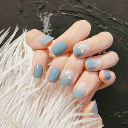 Morily 24Pcs Fake Nails Grey Blue Ombre Clear ｛尺码｝ | Walmart Canada